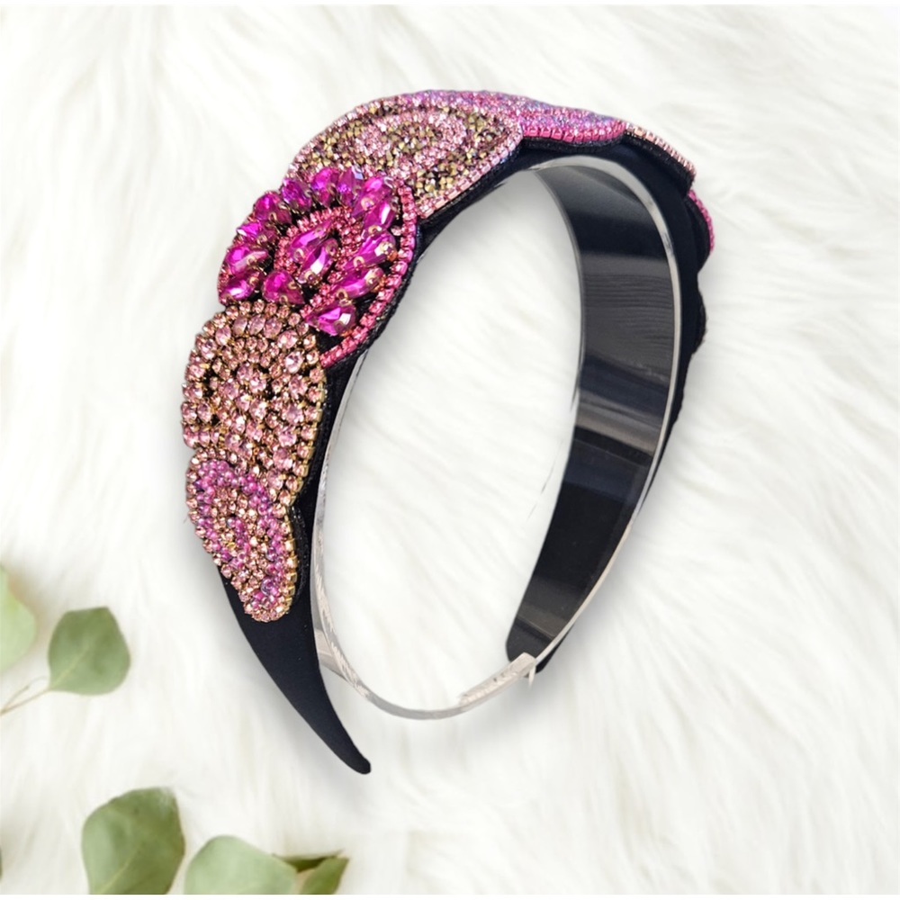 080 - Trend Pink Rhinestone Headband Geometric - Picture 3 of 5